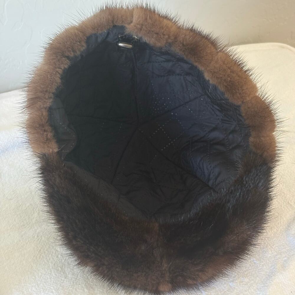 Vintage Genuine Mink Fur Hat Dark Brown Mahogany Cloche Pill Box Unbranded OS - Picture 6 of 13